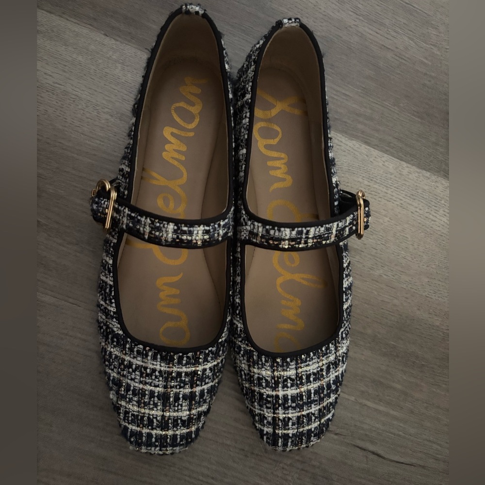 Sam Edelman Black and Cream Tweed Loafers
